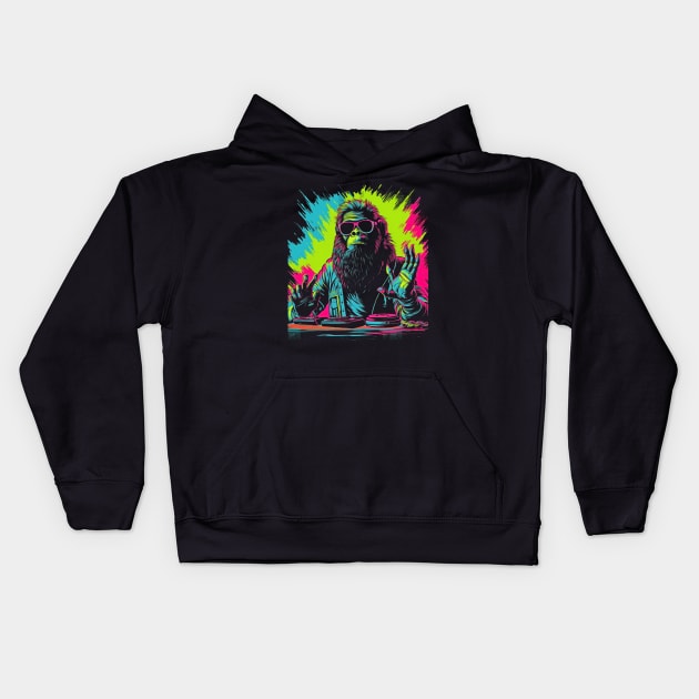 Bigfoot DJ | Funny Retro EDM Festival Bigfoot #2 Kids Hoodie by We Anomaly